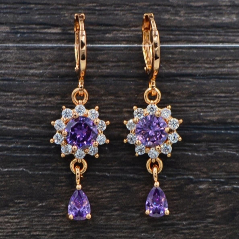 🎀18k Amethyst, Topaz Flower Drop Earrings